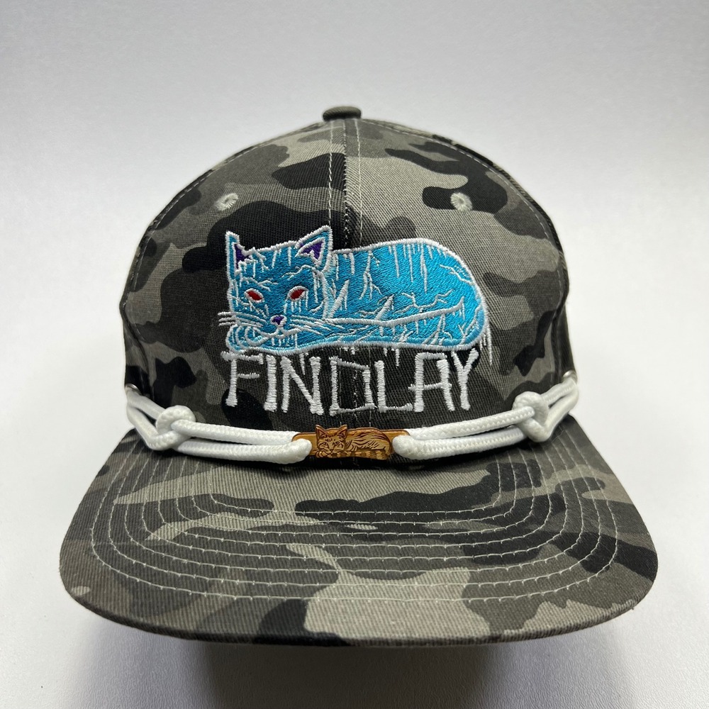 Findlay Snapback‎ Hat Camo Cat Embroidered Graphic Rope Drawstring Portland OR